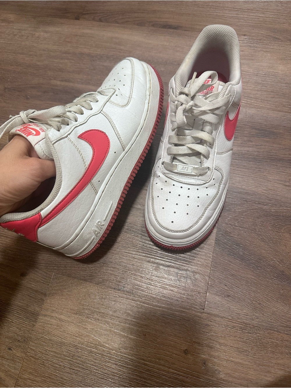 Nike White Sneakers with Pink Swoosh